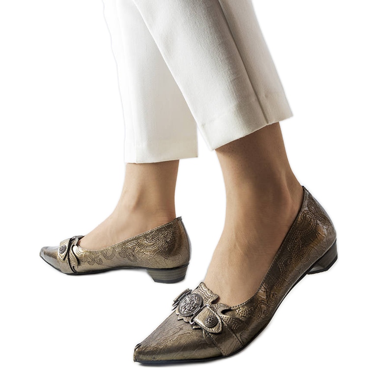 Srebrne czółenka na niskim obcasie Siciliano szare