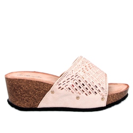 Klapki na koturnie Greco Apricot beżowy