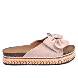 Klapki z kokardą na wysokiej podeszwie Delair Beige beżowy