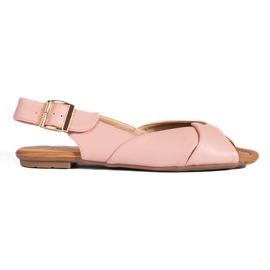 Różowe płaskie sandały ze skóry ekologicznej Vinceza