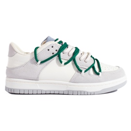 Buty sportowe Shelovet z zielonymi sznurówkami białe