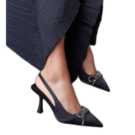 Czarne sandały na obcasie z kokardką Didier