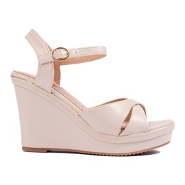 Sandały na wysokim koturnie Shelovet beżowe beżowy