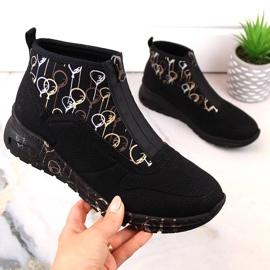 Buty za kostkę damskie sportowe sneakersy na suwak czarne Rieker M4953-00