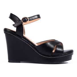 Sandały na wysokim koturnie Shelovet czarne
