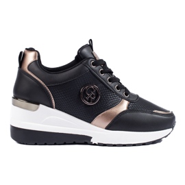 Sneakersy damskie na koturnie czarne Shelovet