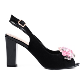 Sandały damskie na obcasie z kryształkami Shelovet czarne