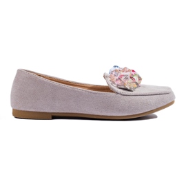 Zamszowe szare mokasyny z kryształkami Shelovet