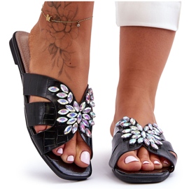 Klapki Z Ozdobnymi Kamieniami S.Barski 617-22 Czarne