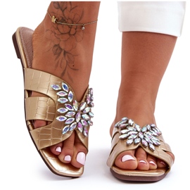 Klapki Z Ozdobnymi Kamieniami S.Barski 617-22 Złote złoty