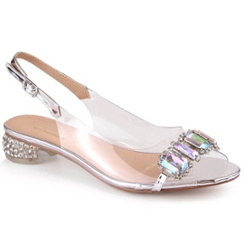 Sandały transparentne na płaskim obcasie z cyrkoniami srebrne S.Barski MR1037-11 srebrny