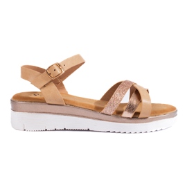 Sandały na koturnie Shelovet beżowe brązowe