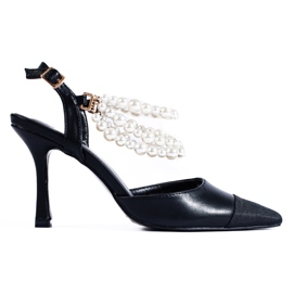 Czółenka czarne na szpilce z perłami Shelovet