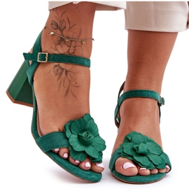 S. BARSKI Zamszowe Sandały Z Kwiatem S.Barski 04 Zielone