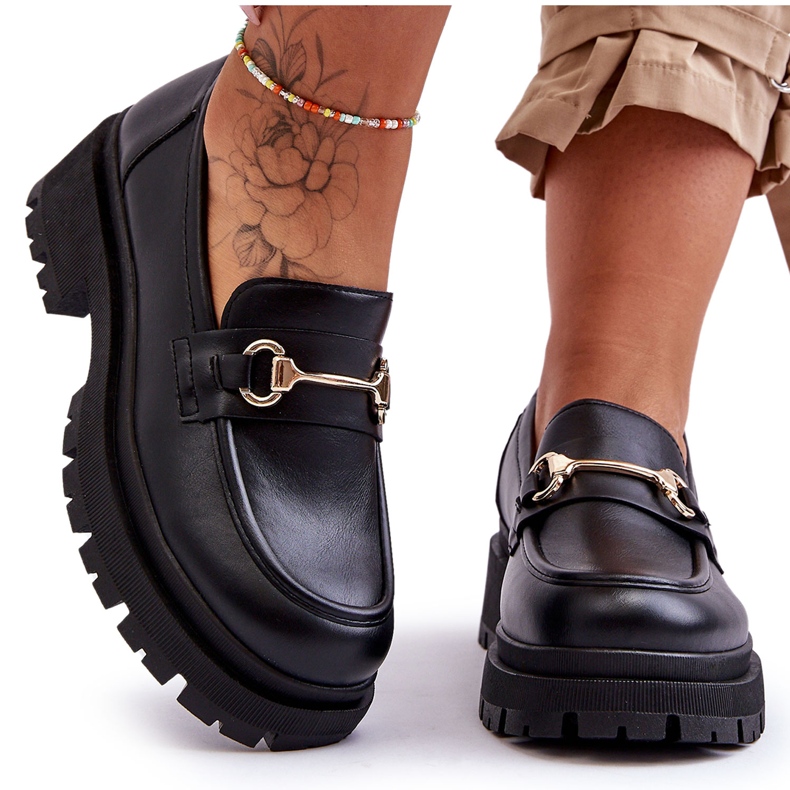 PS1 Damskie Klasyczne Mokasyny Na Platformie Czarne Miracle