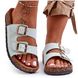 Damskie Klapki Wsuwane Na Korkowej Podeszwie Miętowe Cortina zielone