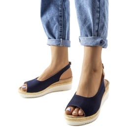Granatowe sandały na koturnie Big Star JJ276046 niebieskie