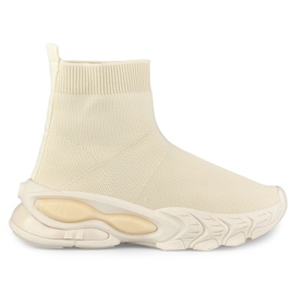 Wysokie beżowe buty wsuwane damskie beżowy