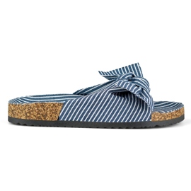 Jeansowe klapki damskie z kokardą niebieskie