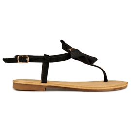 Czarne sandały damskie z kokardą