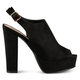 Czarne Sandały na słupku z odkrytym noskiem i piętą