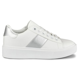 Białe sneakersy damskie na platformie ze srebrnym dodatkiem