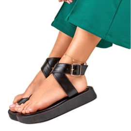 Czarne sandały damskie zapinane na kostce Lisa