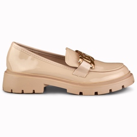 Beżowe półbuty ze złotą ozdobą beżowy