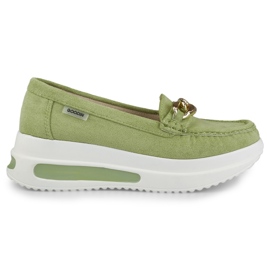 Jasnozielone damskie mokasyny na platformie