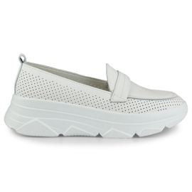 Komfortowe ażurowe białe półbuty ze skóry naturalnej