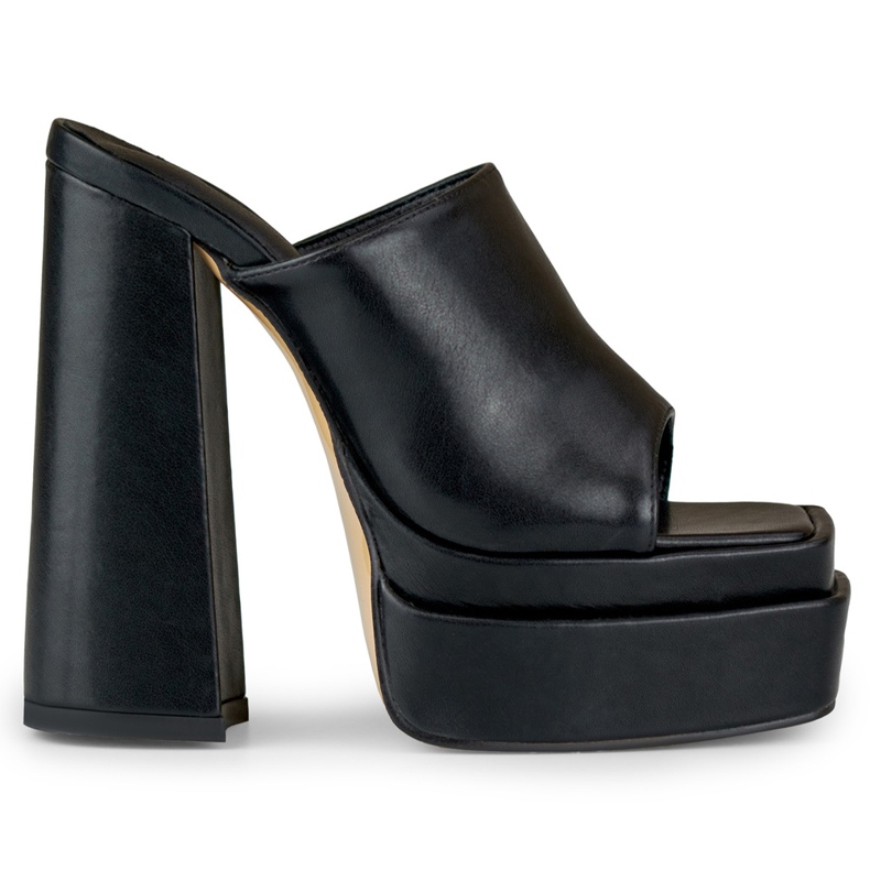 Czarne klapki na wysokim słupku Evelyn