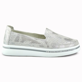 Ażurowe skórzane półbuty damskie srebrny