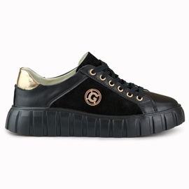 Czarne skórzane buty sportowe ze złotymi dodatkami