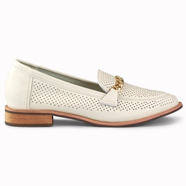 Ażurowe półbuty damskie ze skóry naturalnej beżowy