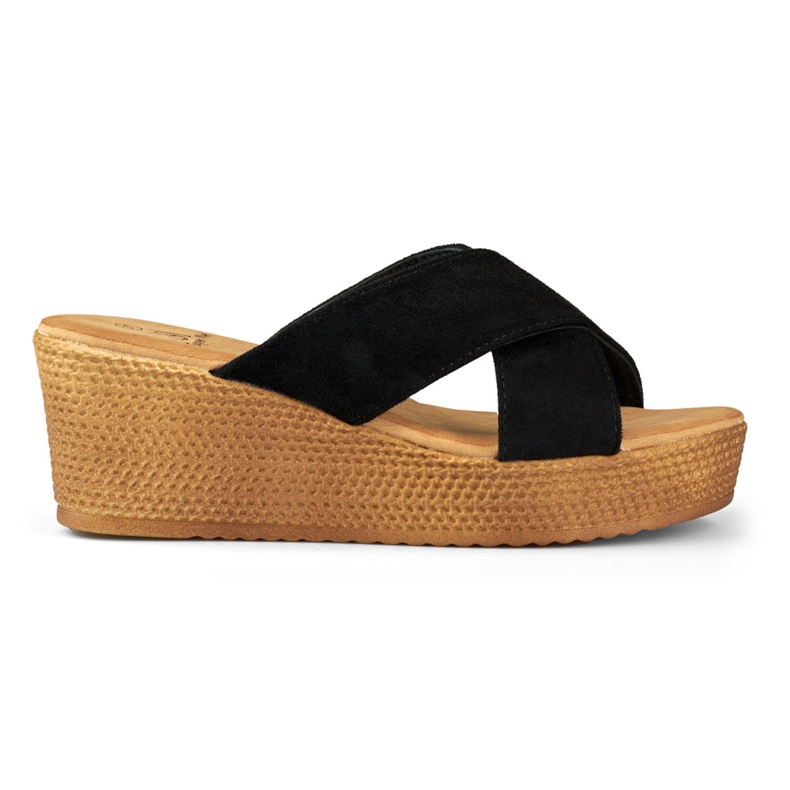 Klapki damskie na koturnie czarne