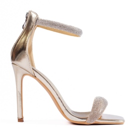 Eleganckie sandały na wysokiej szpilce Shelovet złote złoty