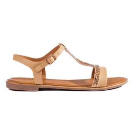 Płaskie beżowe sandały damskie z kryształkami Shelovet beżowy