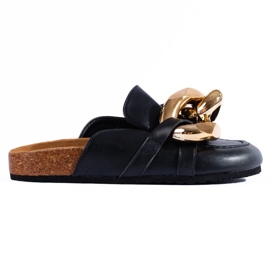 Czarne klapki z dużym łańcuchem Shelovet