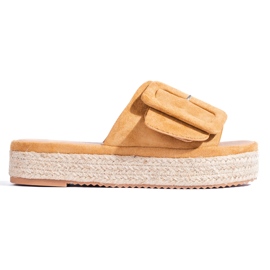 Zamszowe klapki espadryle na platformie Shelovet camel beżowy