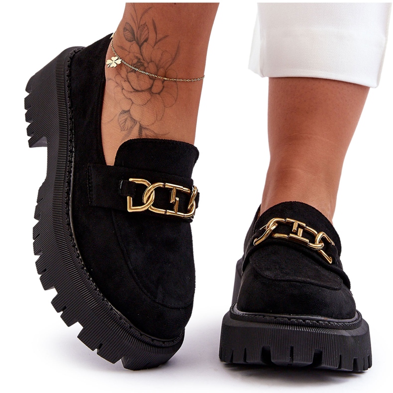 FB2 Damskie Zamszowe Mokasyny Na Platformie Czarne Larey