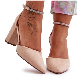 Zamszowe Czółenka Z Cyrkoniami Beżowe Diamond beżowy