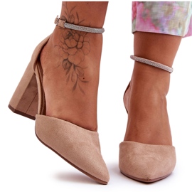 Zamszowe Czółenka Z Cyrkoniami Ciemnobeżowe Diamond beżowy