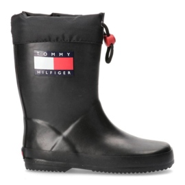 Kalosze Tommy Hilfiger z flagą i troczkami ze stoperem Jr T3X6-30766-0047999 - czarne