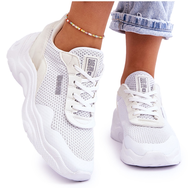 Damskie Materiałowe Buty Sportowe Memory Foam System Big Star LL274A064 Białe