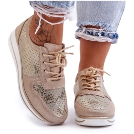 Skórzane Buty Sportowe Z Perforacją S.Barski AL22246 Złote złoty