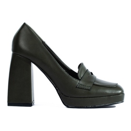 Ciemnozielone półbuty na grubym słupku Shelovet