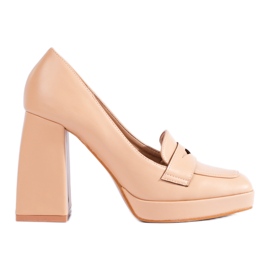 Beżowe półbuty na grubym słupku Shelovet beżowy