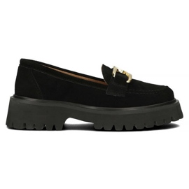 Skórzane zamszowe półbuty mokasyny na platformie czarne Filippo DP4916