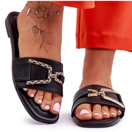 Damskie Klasyczne Klapki Z Ozdobą Czarne Impressive