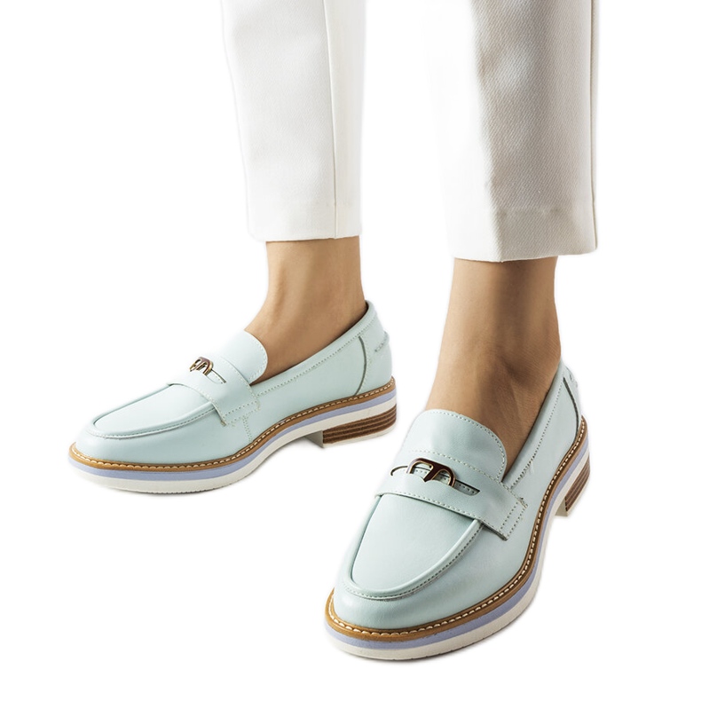 Miętowe skórzane mokasyny Orlanda zielone